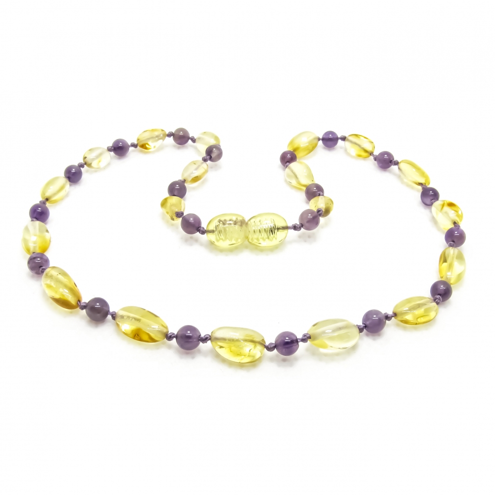 Amber & Purple Amethysts Necklace 303 - purple
