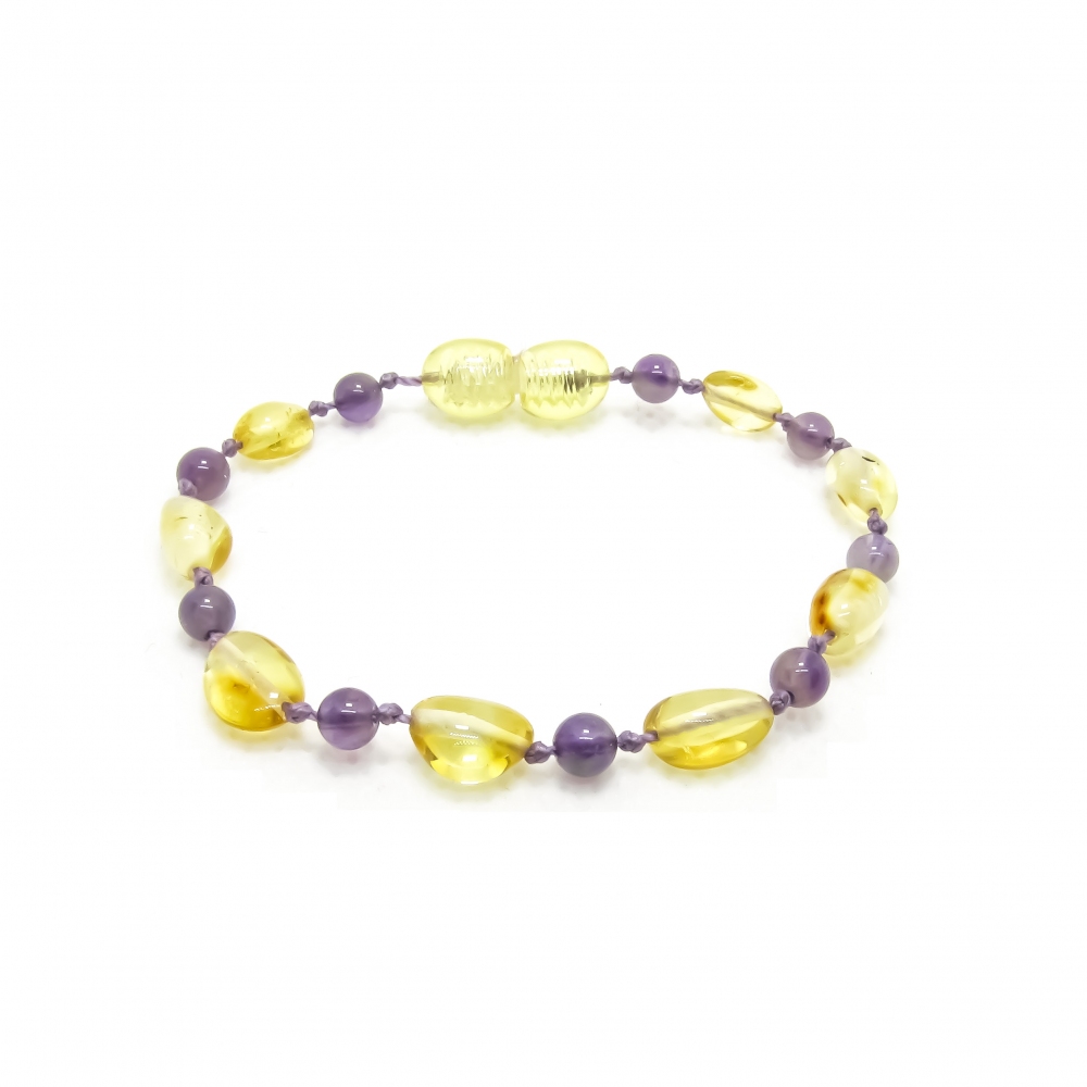 Amber & Purple Amethysts Teething Bracelet 5042 - purple